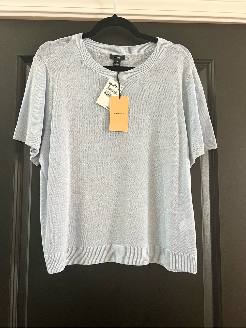 Halogen Blue Frozen Linen Blend Short Sleeve Sweater NWT XL